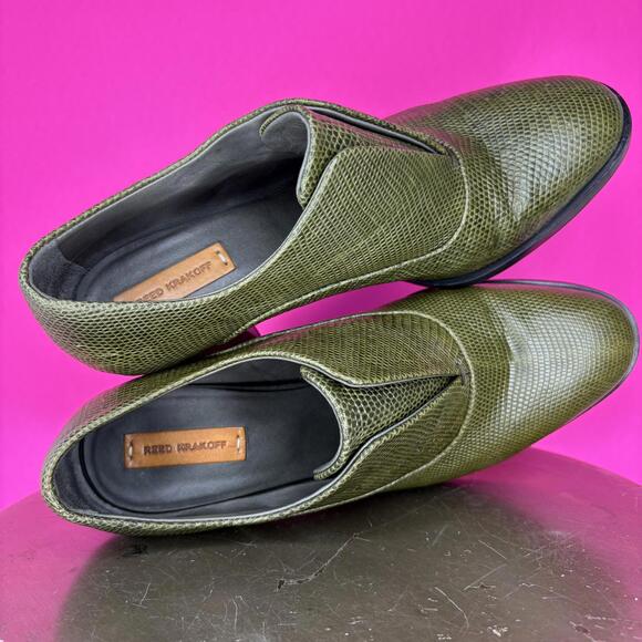 Reed Krakoff Olive Green Leather Slip-On Block Heel Bootie Sz 37 - Picture 5 of 8